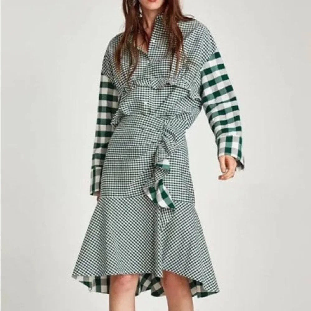 Zara | Other | Zara Green Check Ruffle Top And Skirt Size Medium